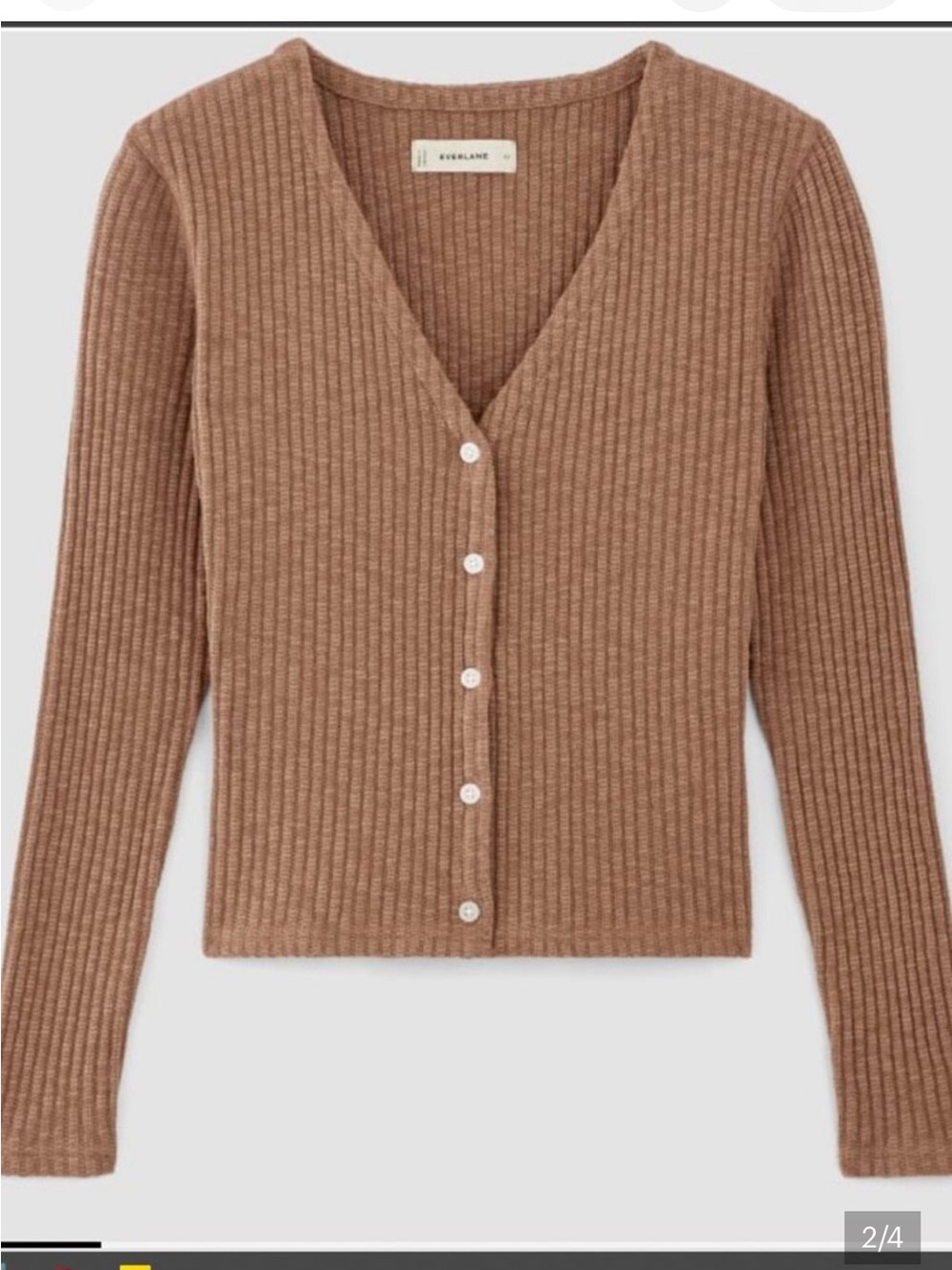 Everlane Ribbed V-Neck Button Cardigan — Brown Caron Brown M - Picture 2 of 2